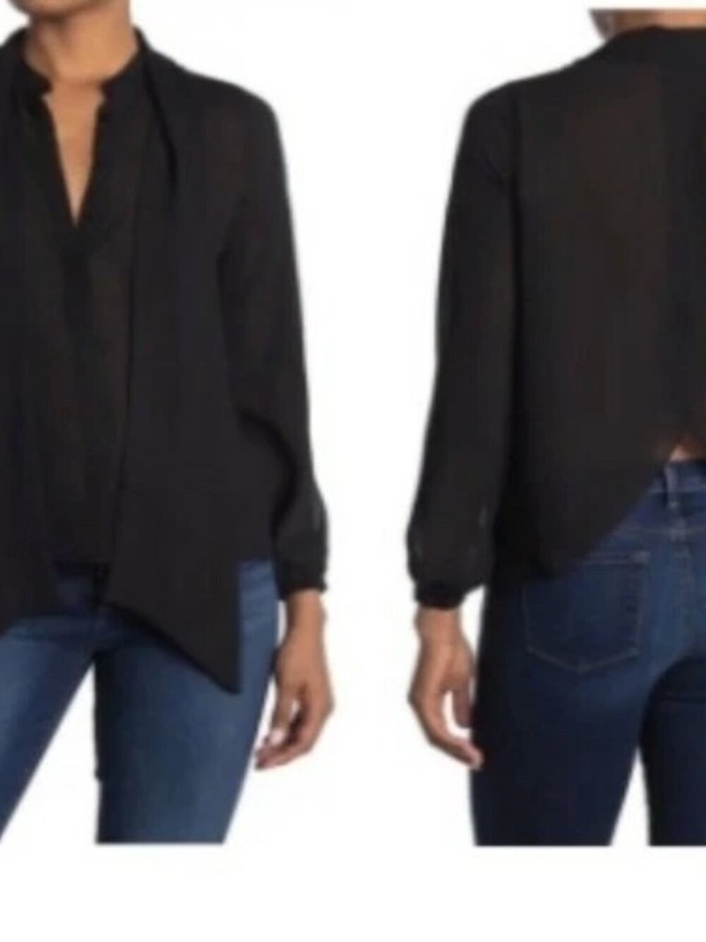 Good American Old Hollywood Open Back Sheer Black Blouse Size 1 (US 4-6)